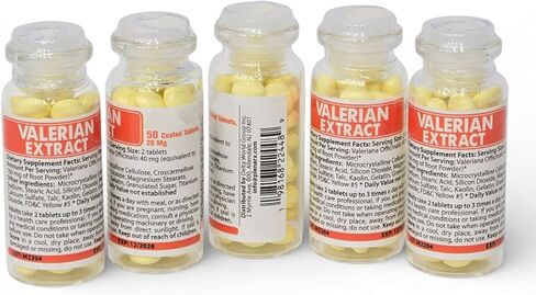 Valerian Root Extract, 5 Glass Bottles, 50 Coated Tablets Each Bottle (20mg), 250 Tablets in Kuwait