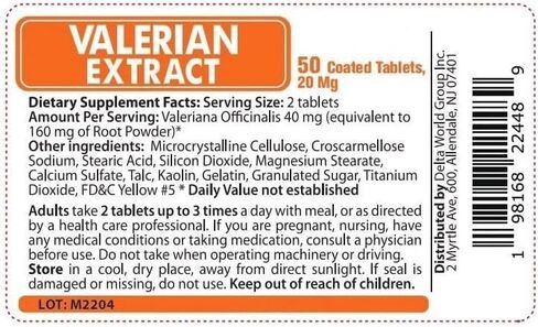 Valerian Root Extract, 5 Glass Bottles, 50 Coated Tablets Each Bottle (20mg), 250 Tablets in Kuwait