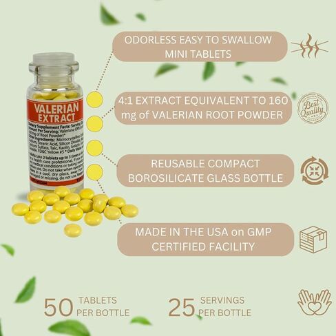 Valerian Root Extract, 5 Glass Bottles, 50 Coated Tablets Each Bottle (20mg), 250 Tablets in Kuwait