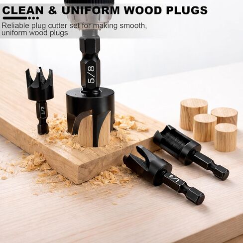مجموعة لقم مثقاب قاطعة من الخشب الأسود مكونة من 8 قطع، قاطعة قابس متينة، لقم مثقاب مستقيمة ومدببة 1/4 بوصة، 5/8 بوصة، 3/8 بوصة، 1/2 بوصة مع ساق سداسية 1/4 بوصة، أداة قطع للخشب in Kuwait