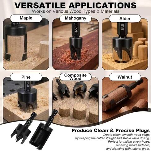 مجموعة لقم مثقاب قاطعة من الخشب الأسود مكونة من 8 قطع، قاطعة قابس متينة، لقم مثقاب مستقيمة ومدببة 1/4 بوصة، 5/8 بوصة، 3/8 بوصة، 1/2 بوصة مع ساق سداسية 1/4 بوصة، أداة قطع للخشب in Kuwait