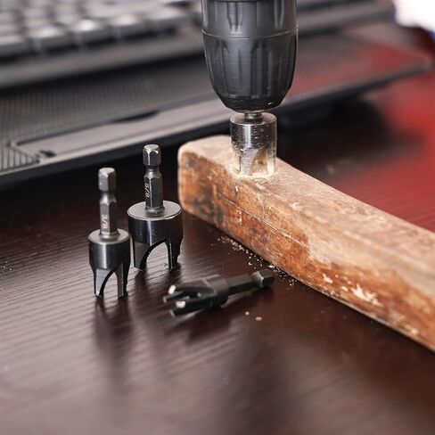 مجموعة لقم مثقاب قاطعة من الخشب الأسود مكونة من 8 قطع، قاطعة قابس متينة، لقم مثقاب مستقيمة ومدببة 1/4 بوصة، 5/8 بوصة، 3/8 بوصة، 1/2 بوصة مع ساق سداسية 1/4 بوصة، أداة قطع للخشب in Kuwait