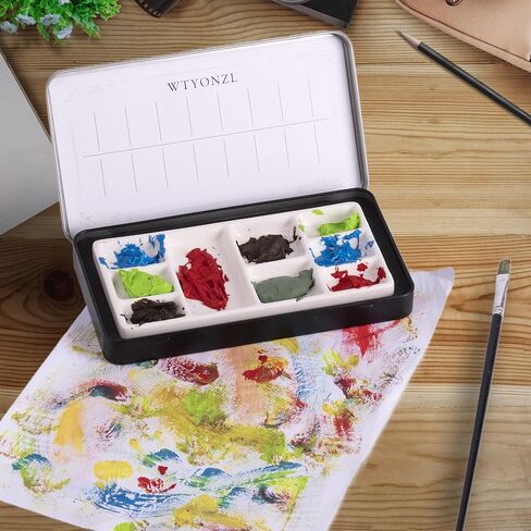 لوحة ألوان مائية ، لوحة السيراميك المحمولة 9 بئر ، مربع الطلاء المعدني بالملوحة الرطبة الفارغة مع لوحة الخزف (مربع سيلف) in Kuwait