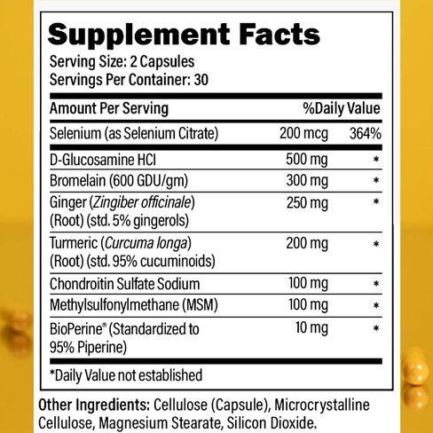 Total Joint Support Supplement - Joint Supplements for Men | Glucosamine, Chondroitin, Selenium & Bromelain | 60 Capsules, Joint Supplement Made in USA in Saudi Arabia