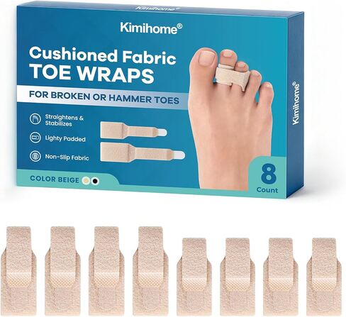Hammer Toe Corrector for Women & Men - Reusable Fabric Broken Toe Wraps - Hammertoe Straightener - Toe Splints for Bent, Curled, Crooked, Claw Toes (4 Large + 4 Small, Beige) in Kuwait