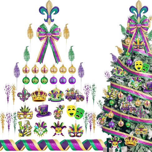43 Pcs Summer Tree Ornaments Decorations Summer Tree Topper Flip Flop Funny Beach Sunglasses Flamingo Doll Pineapple Hanging Ornaments Ribbon and Faux Flowers for Luau Hawaii Party Supplies in Kuwait