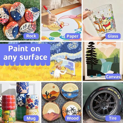 Acrylic Paint Markers, 24 Vibrant Colors Acrylic Markers Pens, No Bleeding, Work on Anything for Rock Painting Canvas Wood Ceramic Glass Crafts Art Supplies, Easy for All Ages, Dual Tip Medium + Fine in Kuwait