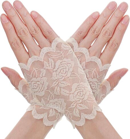 Lace Fingerless Gloves, Short Floral Fingerless Gloves for Women, Lace Glove Women Tea Party for Bridal Prom Wedding Party Costume Accessories (Pink) in Saudi Arabia
