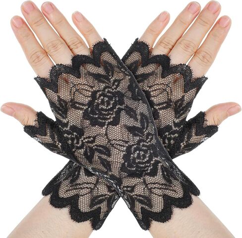 Lace Fingerless Gloves, Short Floral Fingerless Gloves for Women, Lace Glove Women Tea Party for Bridal Prom Wedding Party Costume Accessories (Pink) in Saudi Arabia