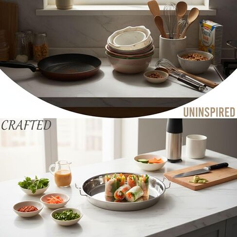 Stainless Steel Liangpi Plate, 10.2 in, Dual Handle Cooking Pan, Flat Bottom, Home Kitchen Use in Saudi Arabia