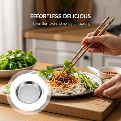 Stainless Steel Liangpi Plate, 10.2 in, Dual Handle Cooking Pan, Flat Bottom, Home Kitchen Use in Saudi Arabia