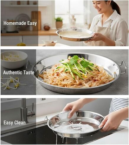 Stainless Steel Liangpi Plate, 10.2 in, Dual Handle Cooking Pan, Flat Bottom, Home Kitchen Use in Saudi Arabia