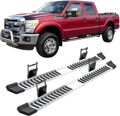 Ikon Motorsports ، لوحات تشغيل متوافقة مع 1999-2016 Ford F250 F350 F450 F550 Superduty Crew Cab ، V Silver Silver Stains Stefle Bar Nerf Bar in Saudi Arabia