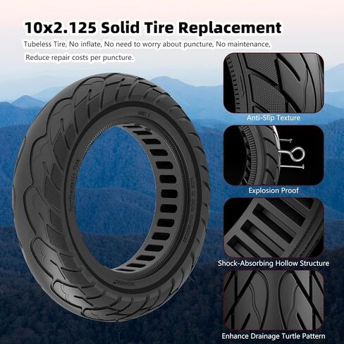 إطار صلب 10x2.125، استبدال الإطارات 10 بوصة، إطار بدون أنبوب لسكوتر كهربائي Segway Ninebot F20/F25/F30/F40/F65/D18W/D28U/D38U Gotrax G4/XR/V2 Hiboy S2 Pro (عبوتان) in Saudi Arabia