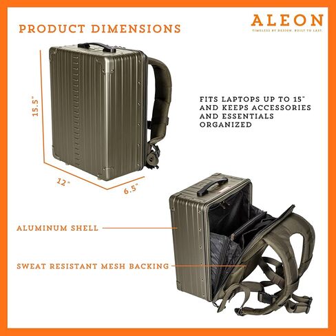 Aleon 17" Hybrid Aluminum Backpack for men and women. Fits up to 16" Laptop. Business Travel Laptop Backpack- Black Aluminum hard side, lightweight, perfect for city commuting, in Kuwait