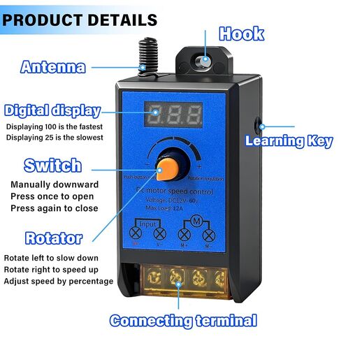 Wireless DC Motor Remote Control Switch,DC 12V-60V 12A M29B Motor Speed Controller Remote Control Switch,Wireless Remote Switch with 100 ft Range,Suitable for Various DC Motors,Lighting Fixtures,Fan. in Kuwait