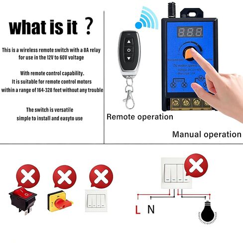 Wireless DC Motor Remote Control Switch,DC 12V-60V 12A M29B Motor Speed Controller Remote Control Switch,Wireless Remote Switch with 100 ft Range,Suitable for Various DC Motors,Lighting Fixtures,Fan. in Kuwait