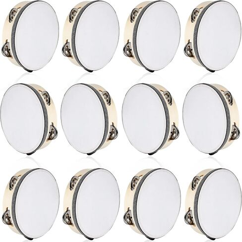 12 Pcs 6 Inch Adult Wedding Tambourines Drum Wooden Hand Held Drum Bell Tambourine with Metal Jingles Musical Instruments Percussion for Church Wedding Dance in Kuwait