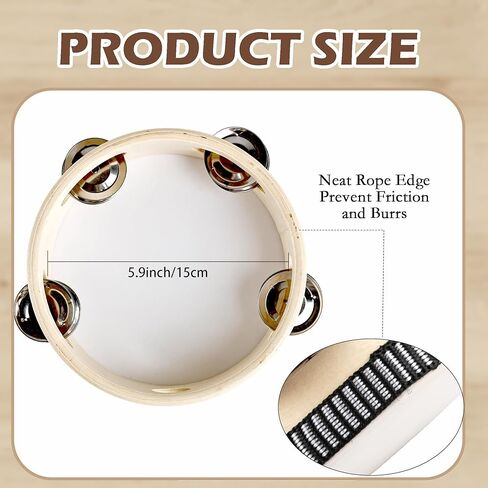 12 Pcs 6 Inch Adult Wedding Tambourines Drum Wooden Hand Held Drum Bell Tambourine with Metal Jingles Musical Instruments Percussion for Church Wedding Dance in Kuwait