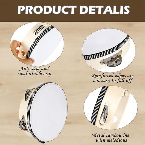 12 Pcs 6 Inch Adult Wedding Tambourines Drum Wooden Hand Held Drum Bell Tambourine with Metal Jingles Musical Instruments Percussion for Church Wedding Dance in Kuwait