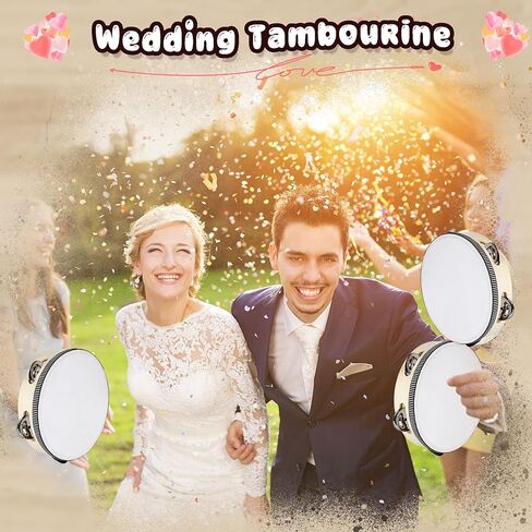 12 Pcs 6 Inch Adult Wedding Tambourines Drum Wooden Hand Held Drum Bell Tambourine with Metal Jingles Musical Instruments Percussion for Church Wedding Dance in Kuwait