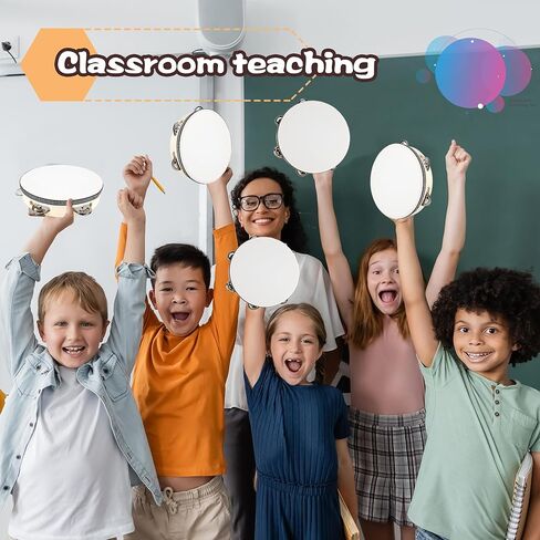 12 Pcs 6 Inch Adult Wedding Tambourines Drum Wooden Hand Held Drum Bell Tambourine with Metal Jingles Musical Instruments Percussion for Church Wedding Dance in Kuwait