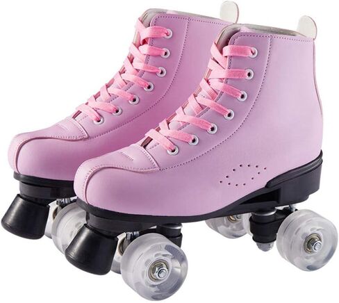 Quad Roller Skate Women's Pink Roller Skates Adult Double Row Skates Indoor Outdoor Leather (9) in Saudi Arabia