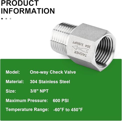 TAISHER 2PCS 304 Stainless Steel 3/8" NPT Male x 3/8" NPT Female Check Valve,Backflow Prevention,One Way Non-Return Check Valve in Saudi Arabia