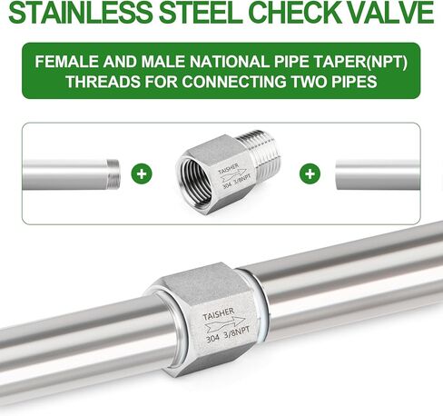 TAISHER 2PCS 304 Stainless Steel 3/8" NPT Male x 3/8" NPT Female Check Valve,Backflow Prevention,One Way Non-Return Check Valve in Saudi Arabia