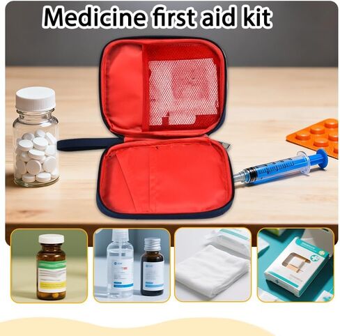 Mini First Aid Kit Portable Waterproof Oxford Zipper Pouch Small Travel Medical Bag Blue Medicine Bag Empty Medicine Pill Pocket for Outdoor Hiking Survival Supplies Essential Emergency Accessories in Saudi Arabia