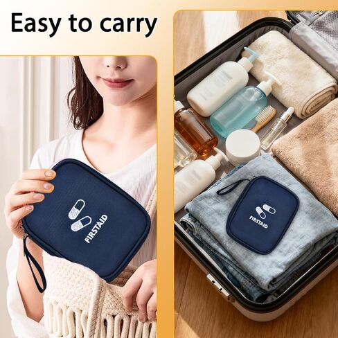 Mini First Aid Kit Portable Waterproof Oxford Zipper Pouch Small Travel Medical Bag Blue Medicine Bag Empty Medicine Pill Pocket for Outdoor Hiking Survival Supplies Essential Emergency Accessories in Saudi Arabia