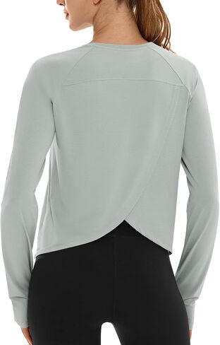 HODOSPORTS Long Sleeve Workout Crop Top for Women Split Open Back UPF 50+ Athletic Yoga Shirt with Thumb Holes in Kuwait