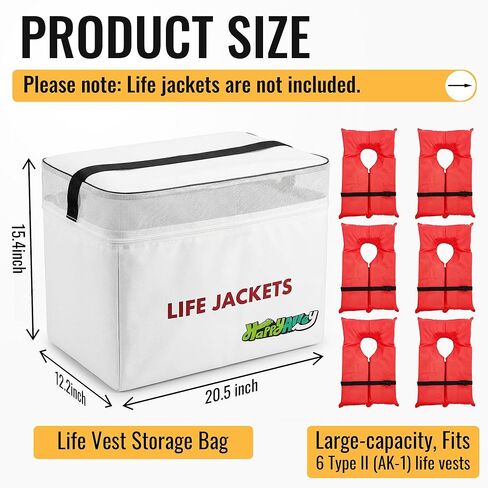 Heavy Duty Life Vest Storage Bag, White Oxford Life Jacket Storage Bag with Carrying Handle, Fits 6 Type II Jackets for Boat, Kayak & Marine Safety Gear, Durable & Waterproof in Kuwait
