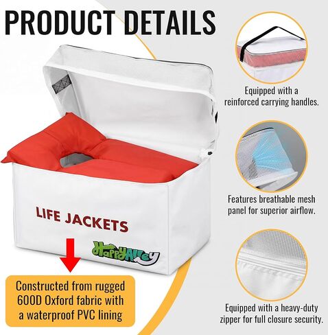 Heavy Duty Life Vest Storage Bag, White Oxford Life Jacket Storage Bag with Carrying Handle, Fits 6 Type II Jackets for Boat, Kayak & Marine Safety Gear, Durable & Waterproof in Kuwait