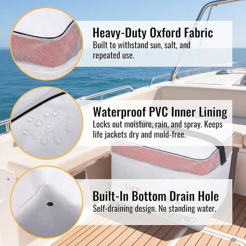 Heavy Duty Life Vest Storage Bag, White Oxford Life Jacket Storage Bag with Carrying Handle, Fits 6 Type II Jackets for Boat, Kayak & Marine Safety Gear, Durable & Waterproof in Kuwait