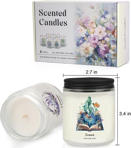 6 عبوات من الشموع المعطرة للمنزل، 37.8 أونصة شموع عطرية تدوم طويلاً، شموع معطرة للنساء، مجموعة هدايا شموع الصويا الطبيعية غير السامة - اللافندر/الفانيليا وجوز الهند/الليمون/المحيط/النعناع/البطيخ in Saudi Arabia