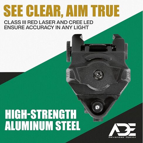 Ade Advanced Optics تكتيكي مدمج للسكك الحديدية منظار ليزر أحمر - مجموعة مصابيح LED 200 لومن - ملحق السكك الحديدية Picatinny صغير الحجم للحصول على الهدف بسرعة in Saudi Arabia