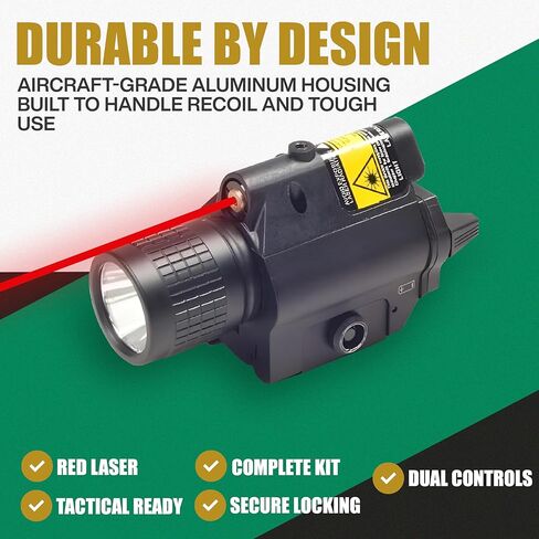 Ade Advanced Optics تكتيكي مدمج للسكك الحديدية منظار ليزر أحمر - مجموعة مصابيح LED 200 لومن - ملحق السكك الحديدية Picatinny صغير الحجم للحصول على الهدف بسرعة in Saudi Arabia