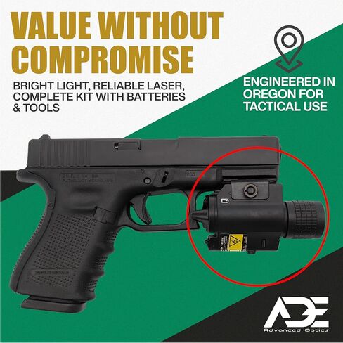 Ade Advanced Optics تكتيكي مدمج للسكك الحديدية منظار ليزر أحمر - مجموعة مصابيح LED 200 لومن - ملحق السكك الحديدية Picatinny صغير الحجم للحصول على الهدف بسرعة in Saudi Arabia