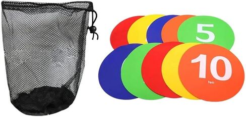 10 Pieces Numbered Floor Spots Markers with Storage Bag Round Floor Spot for Sport Activities Agility Drills Field Basketball in Kuwait