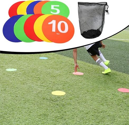 10 Pieces Numbered Floor Spots Markers with Storage Bag Round Floor Spot for Sport Activities Agility Drills Field Basketball in Kuwait