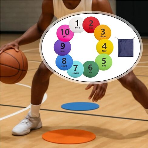 10 Pieces Numbered Spot Markers Multicolor 12 inch Flat Cones for Basketball Sport Activities Agility Training Gym in Kuwait