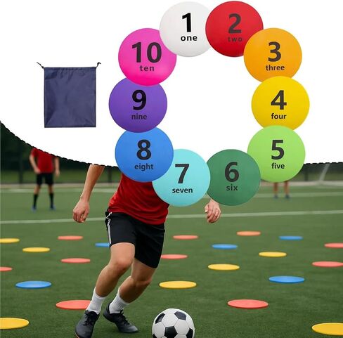 10 Pieces Numbered Spot Markers Multicolor 12 inch Flat Cones for Basketball Sport Activities Agility Training Gym in Kuwait