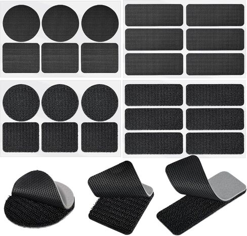 YITTIAN 12 Sets Hook and Loop Strips with Adhesive - Long Rectangles, Short Rectangles and Circles, Wall Adhesive Strips Heavy Duty, Heat-Resistant and Waterproof for Indoor and Outdoor Use in Kuwait