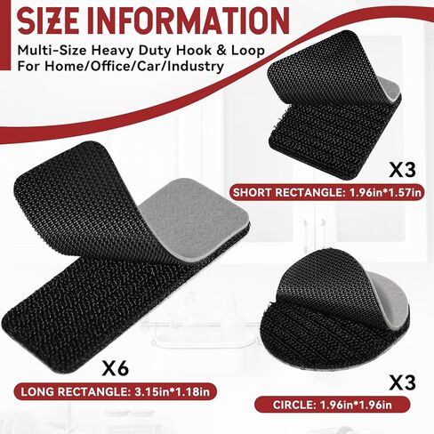 YITTIAN 12 Sets Hook and Loop Strips with Adhesive - Long Rectangles, Short Rectangles and Circles, Wall Adhesive Strips Heavy Duty, Heat-Resistant and Waterproof for Indoor and Outdoor Use in Kuwait