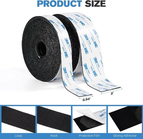 Hook and Loop Tape 1" x 12ft, Self Adhesive Strips with Strong 9448A Backing, Interlocking Nylon Fabric Fastener for Carpets, Crafts, Home, Car, Office Black in Kuwait