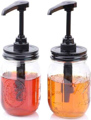 Glass Syrup Sauce Bottle with Dispenser Pump 16 Oz Mason Jar Honey Coffee Syrup Condiment Container Food Grade Airtight & Leak-Proof -2 Set in Kuwait