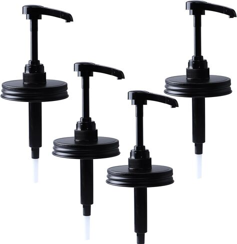 Wide Mouth Mason Jar Pump Dispenser Lid for Syrup Sauce Honey Pump Lid Coffee Syrup Lid Stainless Steel Food Grade Airtight & Leak-Proof- 4pc in Kuwait