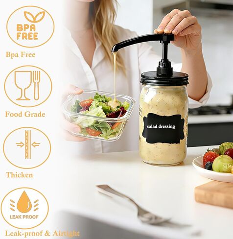 Wide Mouth Mason Jar Pump Dispenser Lid for Syrup Sauce Honey Pump Lid Coffee Syrup Lid Stainless Steel Food Grade Airtight & Leak-Proof- 4pc in Kuwait
