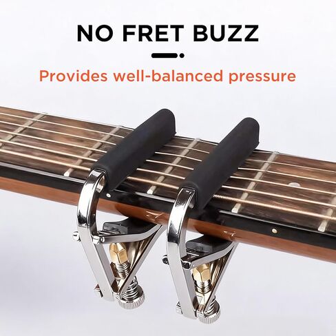Guitar Capo - Quick Change Metal Kapo, Adjustable Capo with Memory Tension for Acoustic Electric Guitars 6 String, Clip-On Tuner for Stable Tone, Suitable for Beginners and Pros (Silver) in Saudi Arabia